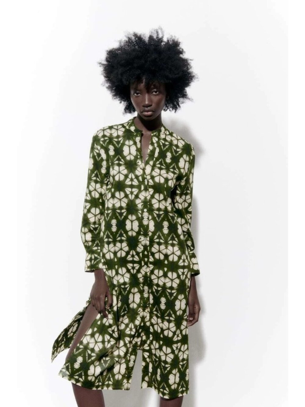 NEW Zara Geo Printed Green/White Tunic/CoverUp/Dress, Size Large